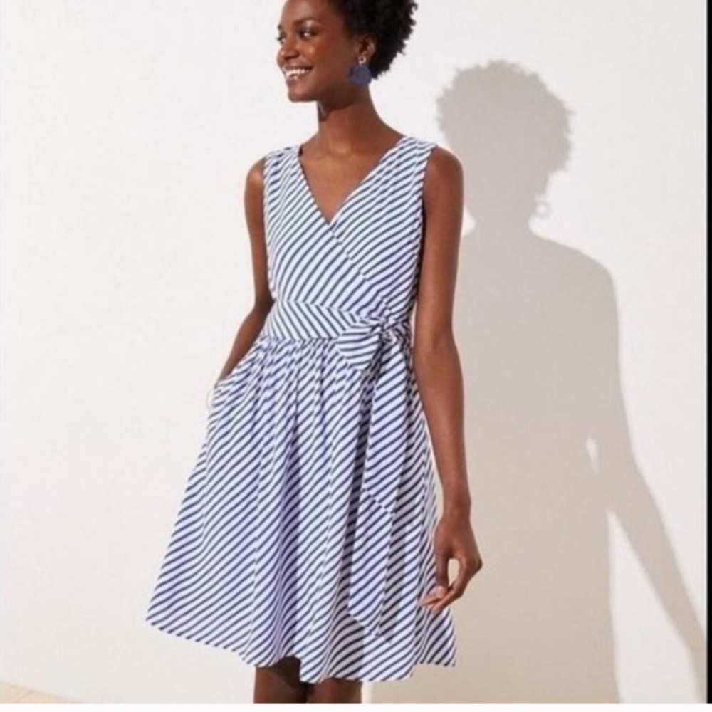 LOFT White & Blue Striped Dress